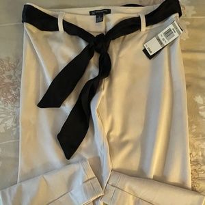 INC Cream Colored Trousers w/Black Tie Belt - 12 Petite